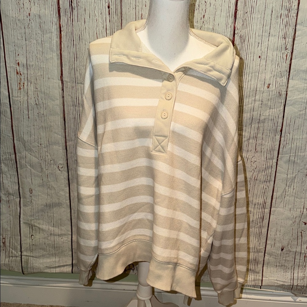 American Eagle Outfitters Cream Striped Pullover